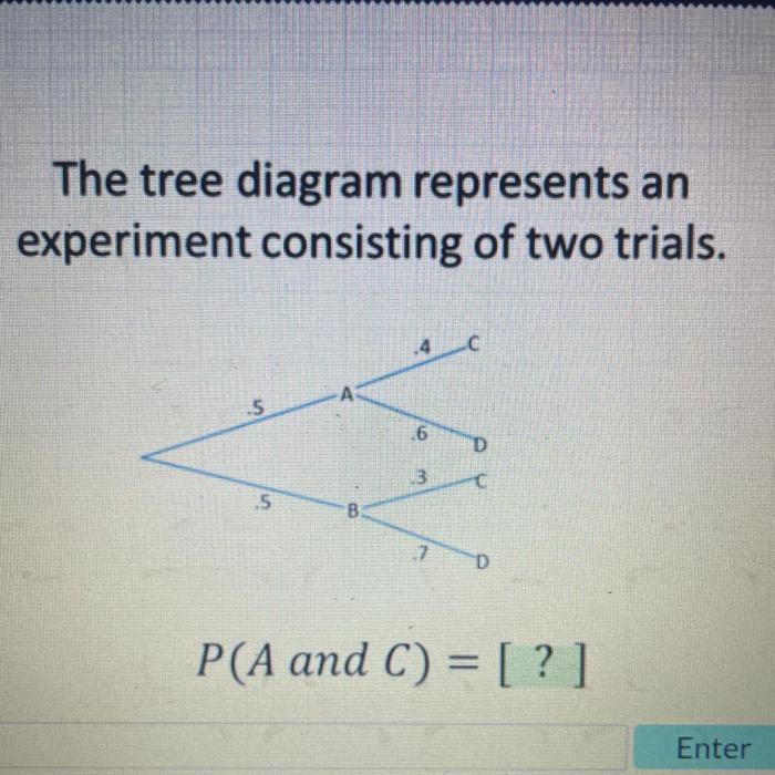 The tree diagram represents an experiment consisting of two trials.